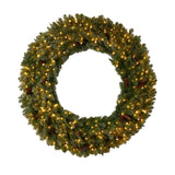 5’ Flocked Artificial Christmas Wreath with Pinecones, 300 Clear LED Lights and 680 Bendable Branches-Wreath-Parc Decor