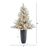 5’ Flocked Fraser Fir Artificial Christmas Tree with 300 Warm White Lights and 967 Bendable Branches in Gray Planter-Christmas Tree-Parc Decor
