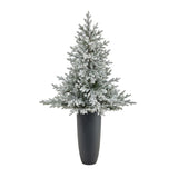 5’ Flocked Fraser Fir Artificial Christmas Tree with 300 Warm White Lights and 967 Bendable Branches in Gray Planter-Christmas Tree-Parc Decor