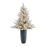 5’ Flocked Fraser Fir Artificial Christmas Tree with 300 Warm White Lights and 967 Bendable Branches in Gray Planter-Christmas Tree-Parc Decor