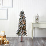5’ Flocked Grand Alpine Artificial Christmas Tree with 200 Clear Lights and 469 Bendable Branches on Natural Trunk-Christmas Tree-Parc Decor