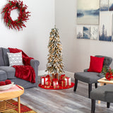 5’ Flocked Grand Alpine Artificial Christmas Tree with 200 Clear Lights and 469 Bendable Branches on Natural Trunk-Christmas Tree-Parc Decor