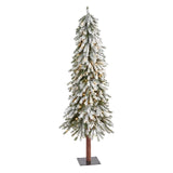5’ Flocked Grand Alpine Artificial Christmas Tree with 200 Clear Lights and 469 Bendable Branches on Natural Trunk-Christmas Tree-Parc Decor