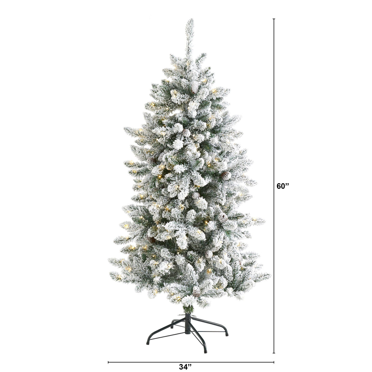 5’ Flocked Livingston Fir Artificial Christmas Tree with Pine Cones and 200 Clear Warm LED Lights-Christmas Tree-Parc Decor