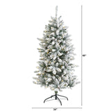 5’ Flocked Livingston Fir Artificial Christmas Tree with Pine Cones and 200 Clear Warm LED Lights-Christmas Tree-Parc Decor