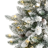 5’ Flocked Livingston Fir Artificial Christmas Tree with Pine Cones and 200 Clear Warm LED Lights-Christmas Tree-Parc Decor