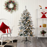 5’ Flocked Livingston Fir Artificial Christmas Tree with Pine Cones and 200 Clear Warm LED Lights-Christmas Tree-Parc Decor