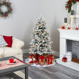 5’ Flocked Livingston Fir Artificial Christmas Tree with Pine Cones and 200 Clear Warm LED Lights-Christmas Tree-Parc Decor