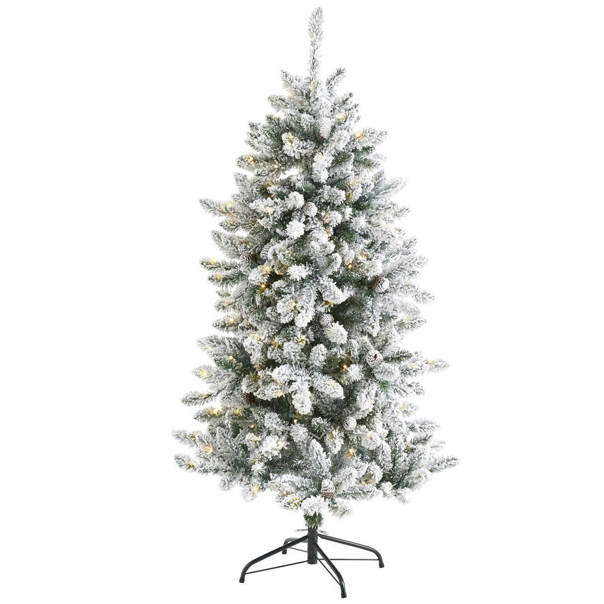 5’ Flocked Livingston Fir Artificial Christmas Tree with Pine Cones and 200 Clear Warm LED Lights-Christmas Tree-Parc Decor