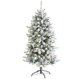5’ Flocked Livingston Fir Artificial Christmas Tree with Pine Cones and 200 Clear Warm LED Lights-Christmas Tree-Parc Decor