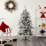 5’ Flocked Livingston Fir Artificial Christmas Tree with Pine Cones and 498 Bendable Branches-Christmas Tree-Parc Decor