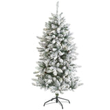5’ Flocked Livingston Fir Artificial Christmas Tree with Pine Cones and 498 Bendable Branches-Christmas Tree-Parc Decor