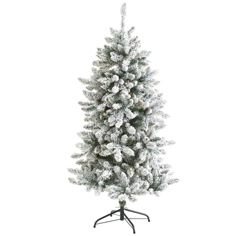 5’ Flocked Livingston Fir Artificial Christmas Tree with Pine Cones and 498 Bendable Branches-Christmas Tree-Parc Decor