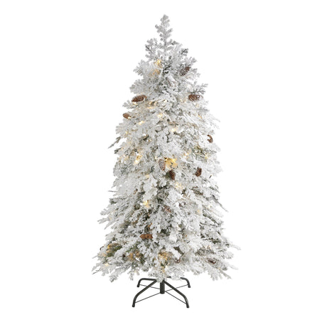 5' Flocked Montana Down Swept Spruce Artificial Christmas Tree with 100 Clear LED Lights-Christmas Tree-Parc Decor