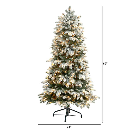 5’ Flocked North Carolina Fir Christmas Tree with 350 Warm White Lights and 1247 Bendable Branches-Christmas Tree-Parc Decor