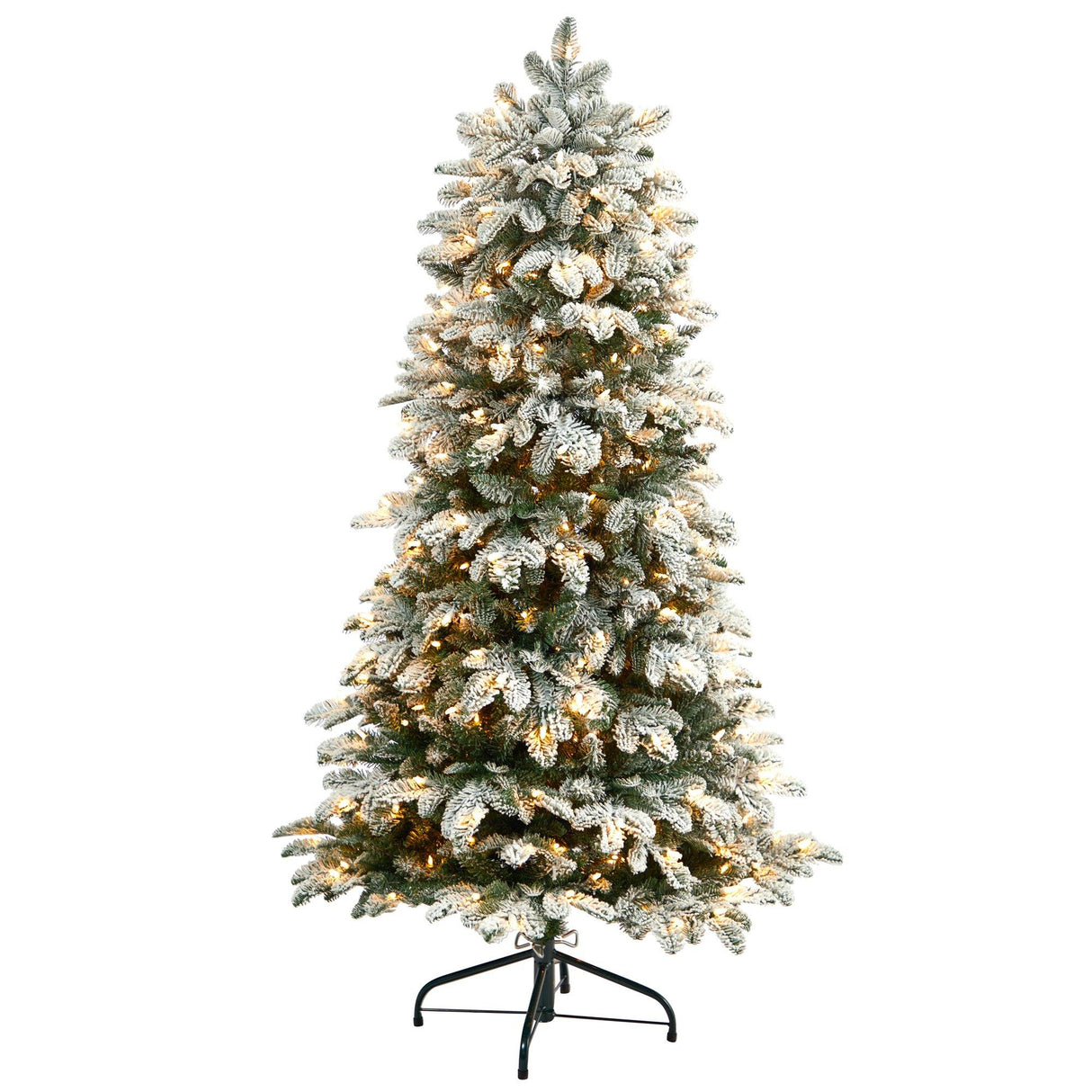 5’ Flocked North Carolina Fir Christmas Tree with 350 Warm White Lights and 1247 Bendable Branches-Christmas Tree-Parc Decor