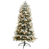 5’ Flocked North Carolina Fir Christmas Tree with 350 Warm White Lights and 1247 Bendable Branches-Christmas Tree-Parc Decor