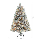 5’ Flocked Oregon Pine Artificial Christmas Tree with 200 Clear Lights and 347 Bendable Branches-Christmas Tree-Parc Decor