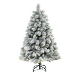 5’ Flocked Oregon Pine Artificial Christmas Tree with 200 Clear Lights and 347 Bendable Branches-Christmas Tree-Parc Decor