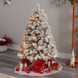 5’ Flocked Oregon Pine Artificial Christmas Tree with 200 Clear Lights and 347 Bendable Branches-Christmas Tree-Parc Decor