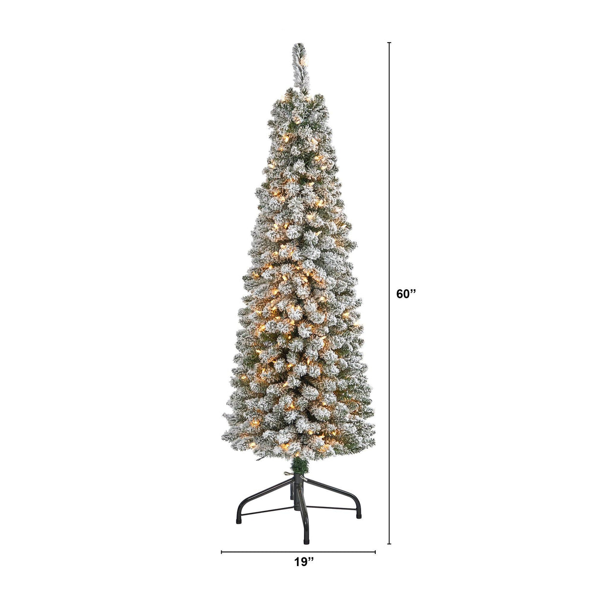 5’ Flocked Pencil Artificial Christmas Tree with 200 Clear Lights and 318 Bendable Branches-Christmas Tree-Parc Decor