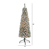 5’ Flocked Pencil Artificial Christmas Tree with 200 Clear Lights and 318 Bendable Branches-Christmas Tree-Parc Decor