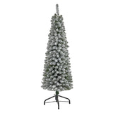 5’ Flocked Pencil Artificial Christmas Tree with 318 Bendable Branches-Christmas Tree-Parc Decor