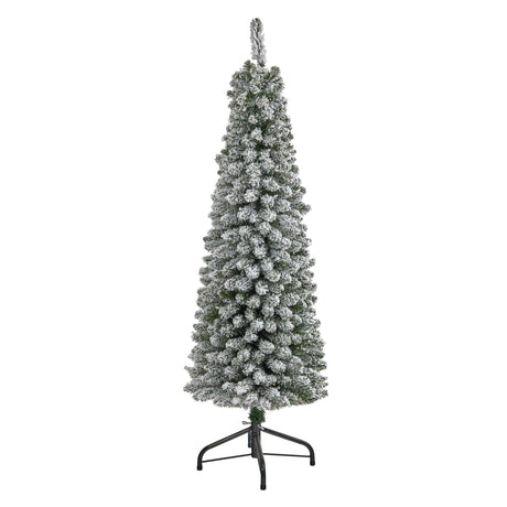 5’ Flocked Pencil Artificial Christmas Tree with 318 Bendable Branches-Christmas Tree-Parc Decor