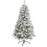 5' Flocked Rock Springs Spruce Artificial Christmas Tree with 150 Clear LED Lights-Christmas Tree-Parc Decor