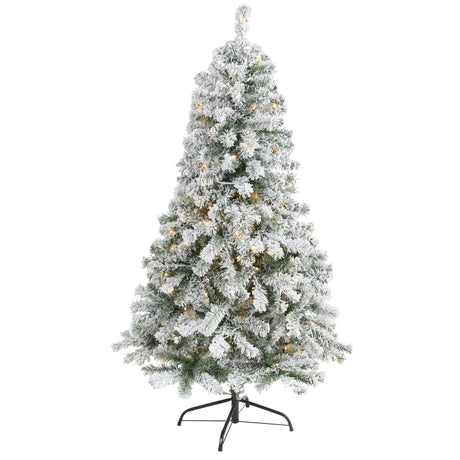 5' Flocked Rock Springs Spruce Artificial Christmas Tree with 150 Clear LED Lights-Christmas Tree-Parc Decor