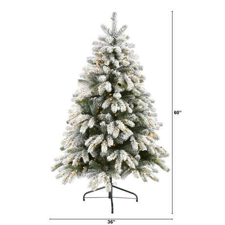 5’ Flocked South Carolina Spruce Artificial Christmas Tree with 300 Clear Lights and 621 Bendable Branches-Christmas Tree-Parc Decor