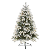 5’ Flocked South Carolina Spruce Artificial Christmas Tree with 300 Clear Lights and 621 Bendable Branches-Christmas Tree-Parc Decor