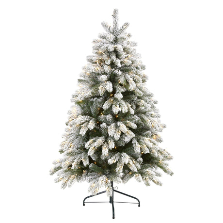 5’ Flocked South Carolina Spruce Artificial Christmas Tree with 300 Clear Lights and 621 Bendable Branches-Christmas Tree-Parc Decor