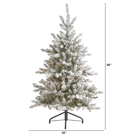 5’ Flocked West Virginia Spruce Artificial Christmas Tree with 200 Clear Lights and 604 Bendable Branches-Christmas Tree-Parc Decor
