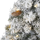 5' Flocked White River Mountain Pine Artificial Christmas Tree with Pinecones and 150 Clear LED Lights-Christmas Tree-Parc Decor