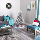 5' Flocked White River Mountain Pine Artificial Christmas Tree with Pinecones and 150 Clear LED Lights-Christmas Tree-Parc Decor