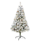 5' Flocked White River Mountain Pine Artificial Christmas Tree with Pinecones and 150 Clear LED Lights-Christmas Tree-Parc Decor