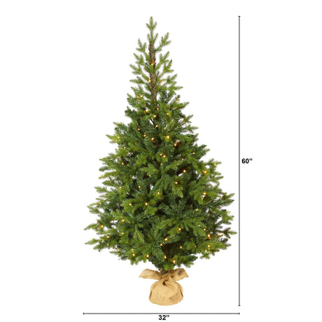 5’ Fraser Fir “Natural Look” Artificial Christmas Tree with 190 Clear LED Lights, a Burlap Base and 1217 Bendable Branches-Christmas Tree-Parc Decor