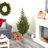 5’ Fraser Fir “Natural Look” Artificial Christmas Tree with 200 Clear LED Lights, a Burlap Base and 853 Bendable Branches-Christmas Tree-Parc Decor