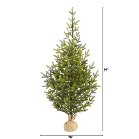 5’ Fraser Fir “Natural Look” Artificial Christmas Tree with 200 Clear LED Lights, a Burlap Base and 853 Bendable Branches-Christmas Tree-Parc Decor