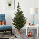 5’ Fraser Fir “Natural Look” Artificial Christmas Tree with 200 Clear LED Lights, a Burlap Base and 853 Bendable Branches-Christmas Tree-Parc Decor