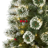 5’ Frosted Swiss Pine Artificial Christmas Tree with 200 Clear LED Lights and Berries-Christmas Tree-Parc Decor