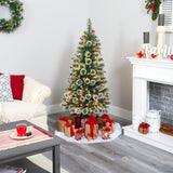 5’ Frosted Swiss Pine Artificial Christmas Tree with 200 Clear LED Lights and Berries-Christmas Tree-Parc Decor