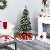 5’ Frosted Swiss Pine Artificial Christmas Tree with 200 Clear LED Lights and Berries-Christmas Tree-Parc Decor