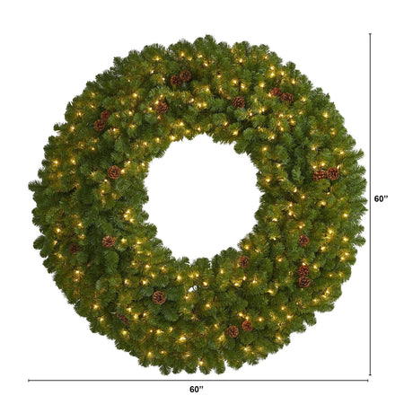 5’ Giant Artificial Christmas Wreath with 280 Warm White Lights and Pine Cones-Wreath-Parc Decor
