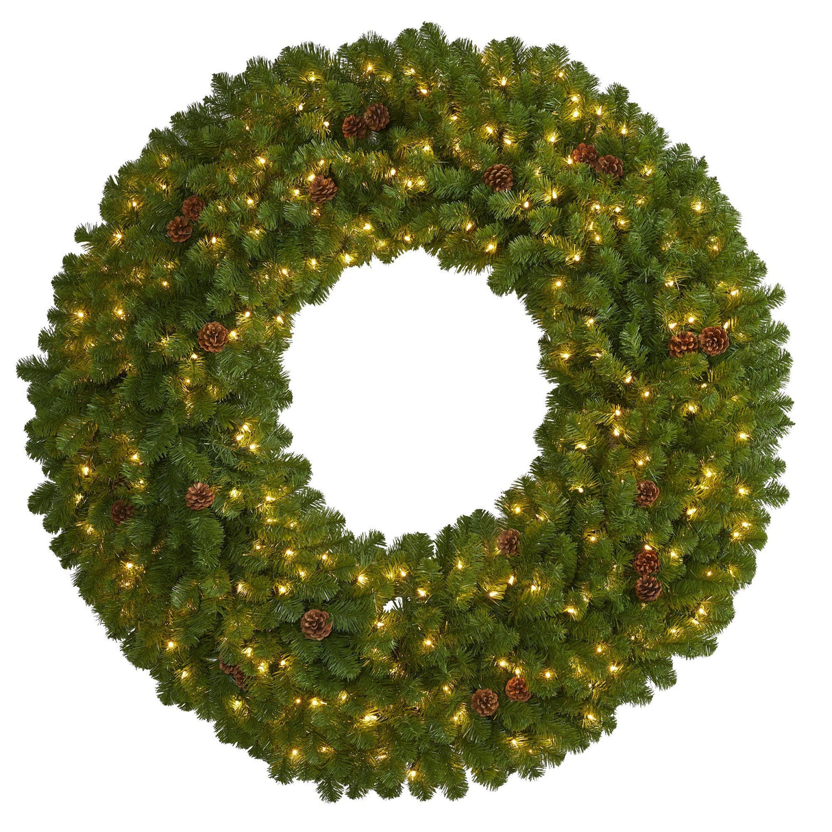 5’ Giant Artificial Christmas Wreath with 280 Warm White Lights and Pine Cones-Wreath-Parc Decor