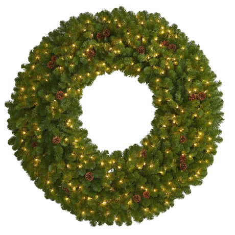 5’ Giant Artificial Christmas Wreath with 280 Warm White Lights and Pine Cones-Wreath-Parc Decor