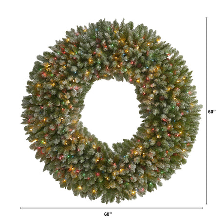 5’ Giant Flocked Artificial Christmas with 280 Multicolored Lights and Pine Cones-Wreath-Parc Decor
