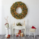 5’ Giant Flocked Artificial Christmas with 280 Multicolored Lights and Pine Cones-Wreath-Parc Decor