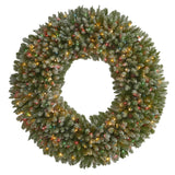 5’ Giant Flocked Artificial Christmas with 280 Multicolored Lights and Pine Cones-Wreath-Parc Decor